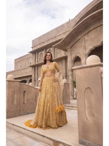 Gorgeous Golden Color Premium Soft Net With Sequence Work Party Wear Lehenga Collection   Designer Lehenga Choli