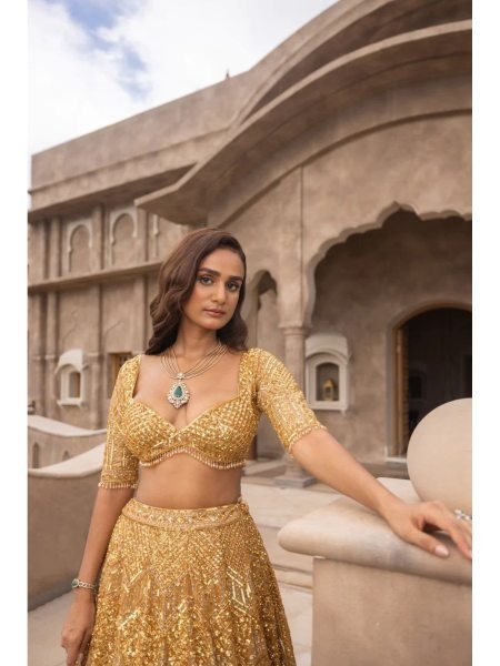 Gorgeous Golden Color Premium Soft Net With Sequence Work Party Wear Lehenga Collection   Designer Lehenga Choli