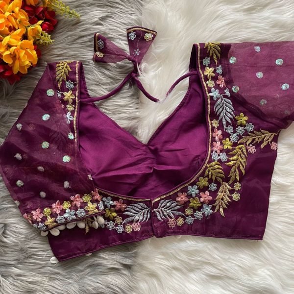 Premium Purple Soft Net Silk Blouse with Embroidery Work Readymade Party   Wedding Wear at Wholesale Price Blouse Collection