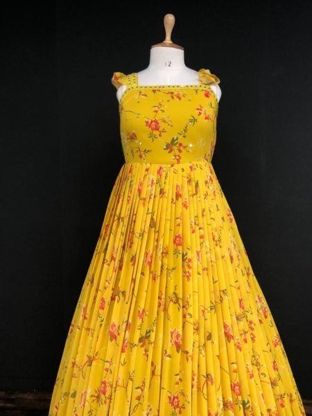 Gown Style Haldi Dress Bollywood Designer Gown   Dupatta Kurti With Dupatta Wholesale