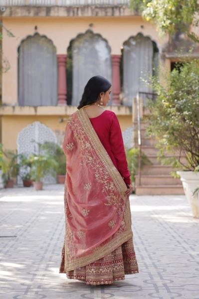 Gown with Dupatta Collections 2025 Elegant Shimmer Vichitra   Embroidered Design Ready To Wear Collection