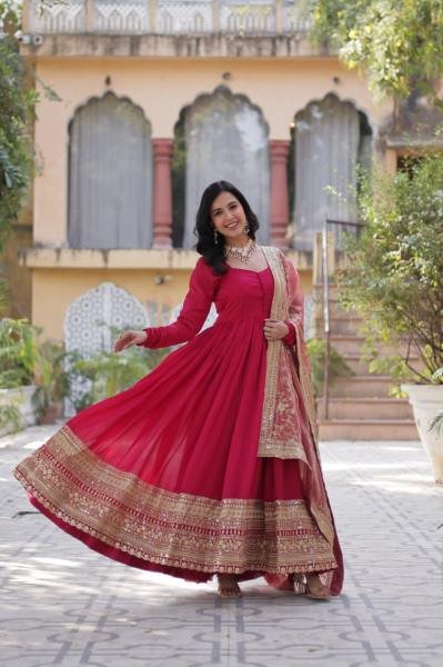 Gown with Dupatta Collections 2025 Elegant Shimmer Vichitra   Embroidered Design Ready To Wear Collection
