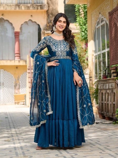 Grace Glamour Wholesale Premium Gown in Pure Vichitra Silk with Sequin Embroidery Anarkali Kurtis 