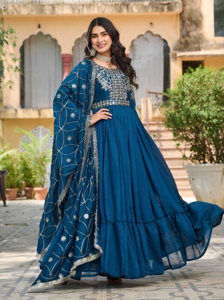 Grace Glamour Wholesale Premium Gown in Pure Vichitra Silk with Sequin Embroidery Anarkali Kurtis 
