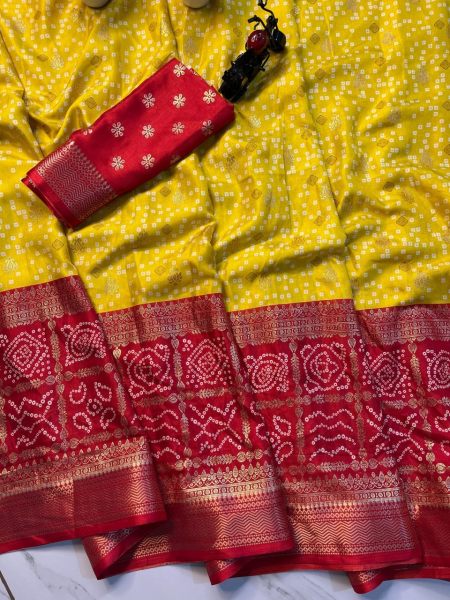 Grace meets tradition—our Super Fancy Patola Sarees with Bandhej prints are now available at wholesale rate. Patola Silk Sarees Wholesale