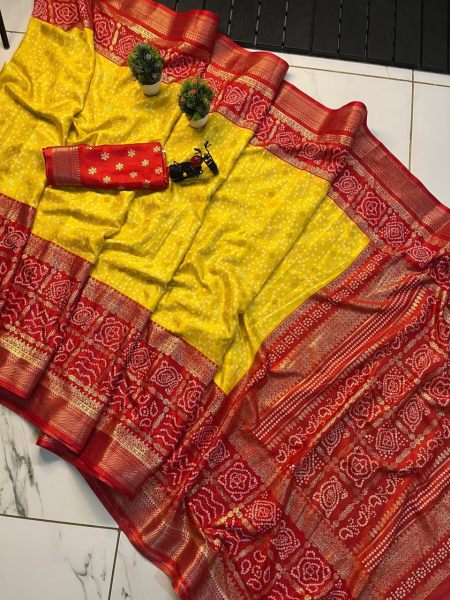 Grace meets tradition—our Super Fancy Patola Sarees with Bandhej prints are now available at wholesale rate. Patola Silk Sarees Wholesale