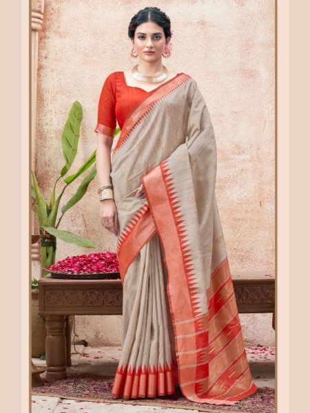 Graceful Bhagalpuri Silk Saree with Contrast Gadhwal Border Festive Must Have 