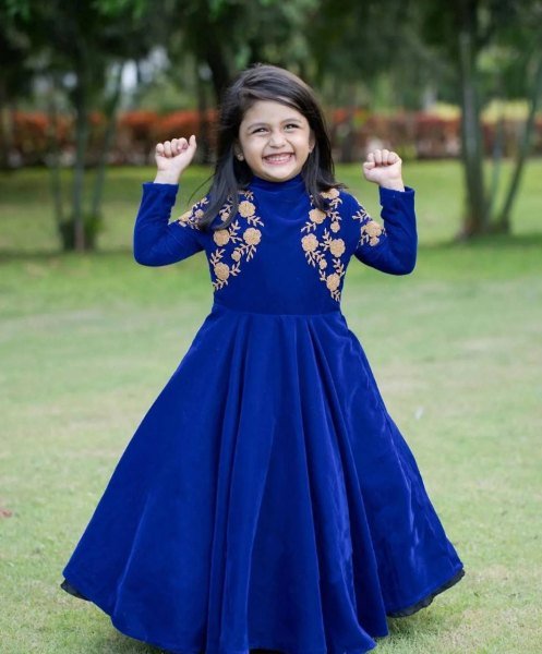 Graceful Embroidered Viscose Velvet Kids Gown with Full Sleeves for Partywear  Girls Wear
