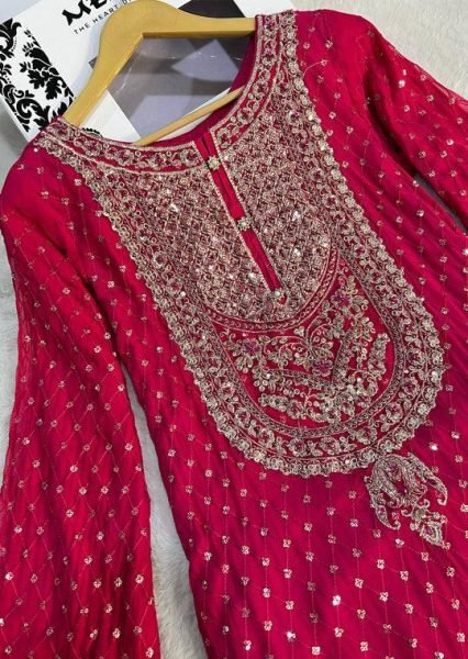 Graceful Faux Georgette Embroidered Sharara Suit with Thread and Sequence Work for Designer Wear Ready To Wear Collection