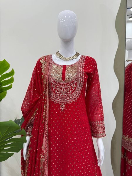 Graceful Faux Georgette Embroidered Sharara Suit with Thread and Sequence Work for Designer Wear Ready To Wear Collection