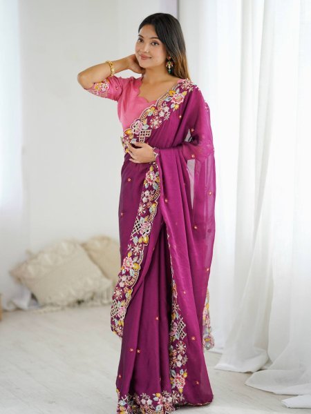 Graceful Noha Crush Saree with Intricate Embroidery and Designer Blouse Sarees 