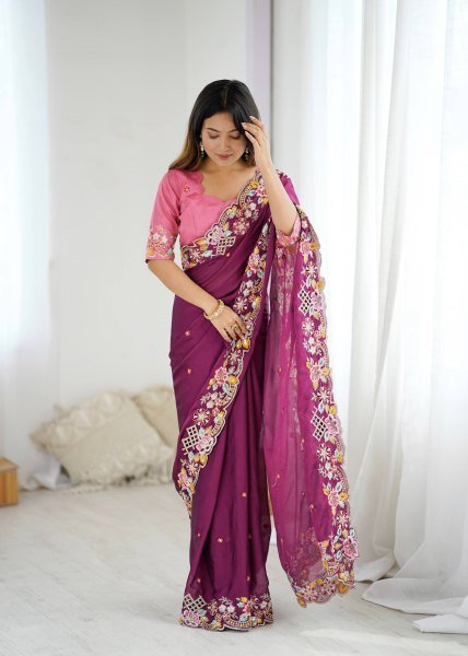 Graceful Noha Crush Saree with Intricate Embroidery and Designer Blouse Embroidery Sarees Wholesale