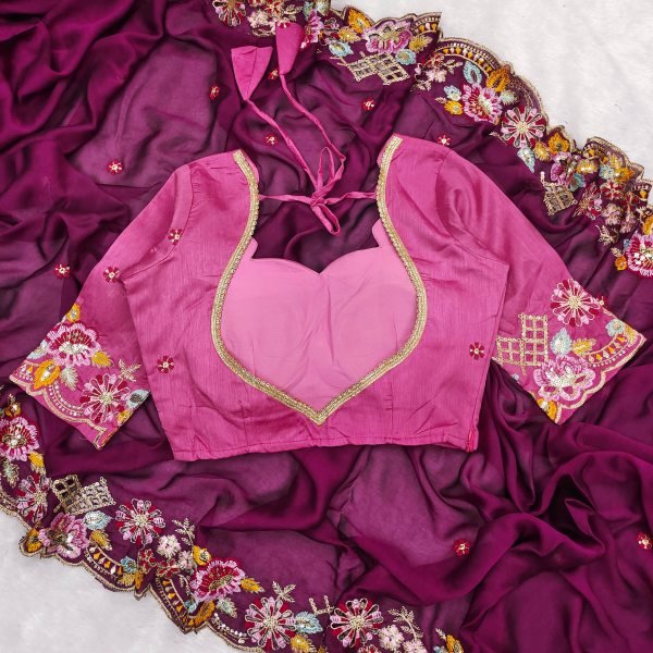 Graceful Noha Crush Saree with Intricate Embroidery and Designer Blouse Embroidery Sarees Wholesale