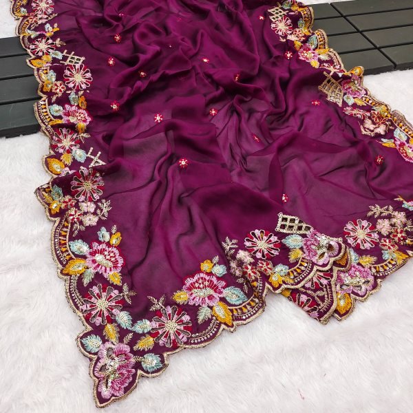 Graceful Noha Crush Saree with Intricate Embroidery and Designer Blouse Embroidery Sarees Wholesale