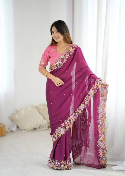 Graceful Noha Crush Saree with Intricate Embroidery and Designer Blouse Embroidery Sarees Wholesale