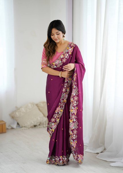 Graceful Noha Crush Saree with Intricate Embroidery and Designer Blouse Embroidery Sarees Wholesale