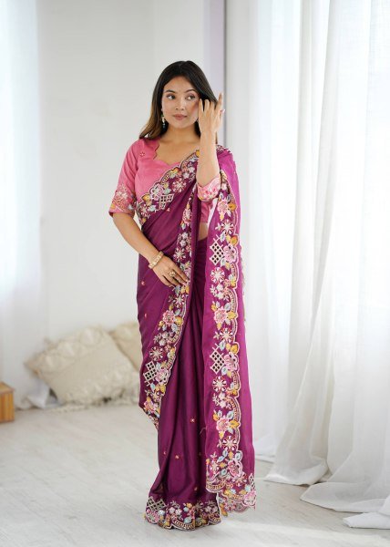 Graceful Noha Crush Saree with Intricate Embroidery and Designer Blouse Embroidery Sarees Wholesale