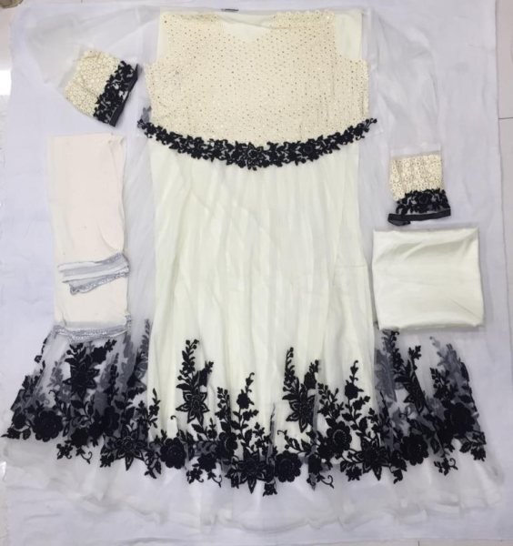 Graceful Off White Butterfly Net Anarkali Heavy Embroidery with Stone Work    Dupatta Anarkali Kurtis 