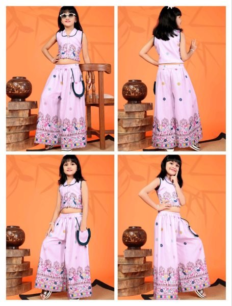 Graceful Pink Printed Kurta Plazzo Set with Side Pockets for Daily Wear Collection Girls Wear