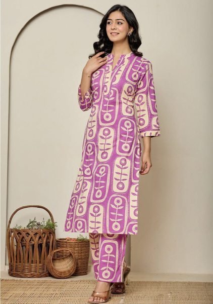 Graceful Purple  Poly Rayon Set with Digital Print for Office Wear at Manufacturer Rate Kurti With Bottom Wholesale