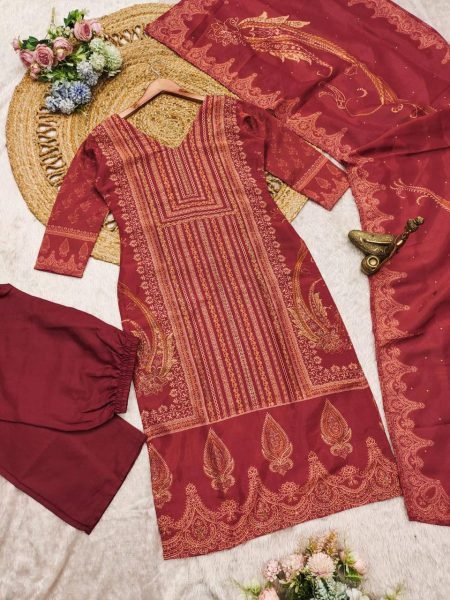 Graceful Straight Cut Suit     Shimmer Fabric with Subtle Stock Work Dupatta  Straight Cut Long Kurtis