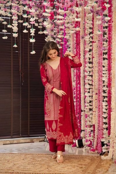 Graceful Straight Cut Suit     Shimmer Fabric with Subtle Stock Work Dupatta  Straight Cut Long Kurtis
