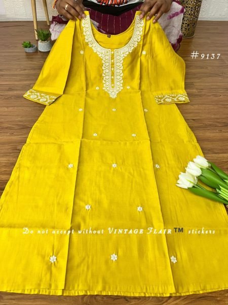 Graceful Yellow Embroidered Vichitra Silk 3 Piece Ethnic Set for Women 3 Piece Kurti Set