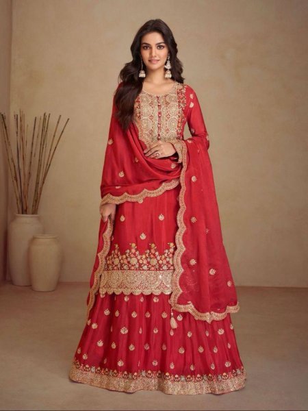GraceGlow Chinon Suit Set Luxe Embroidery with Dupatta for Effortless Elegance 