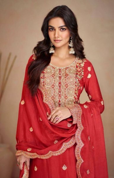 GraceGlow Chinon Suit Set Luxe Embroidery with Dupatta for Effortless Elegance Ready To Wear Collection