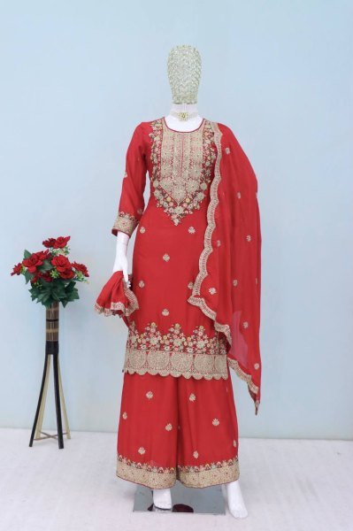 GraceGlow Chinon Suit Set Luxe Embroidery with Dupatta for Effortless Elegance Ready To Wear Collection