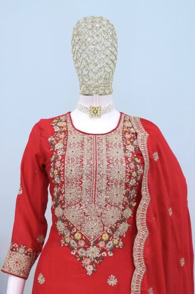 GraceGlow Chinon Suit Set Luxe Embroidery with Dupatta for Effortless Elegance Ready To Wear Collection