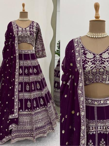 Great Wine Digital Sequins Faux Georgette Engagement Wear Lehenga Choli   Lehenga