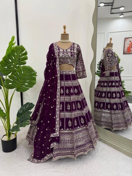 Great Wine Digital Sequins Faux Georgette Engagement Wear Lehenga Choli  Designer Lehenga Choli
