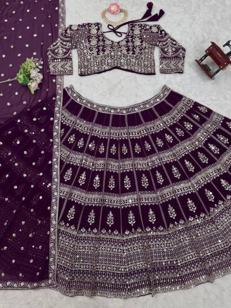 Great Wine Digital Sequins Faux Georgette Engagement Wear Lehenga Choli  Designer Lehenga Choli