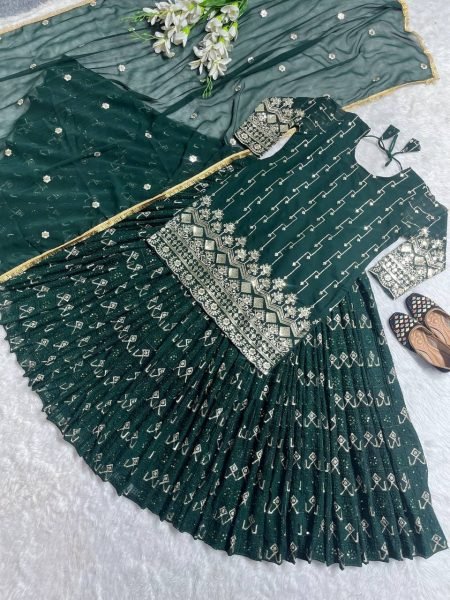 Green Color Faux Georgette Top With Lehenga  Designer Lehenga Choli