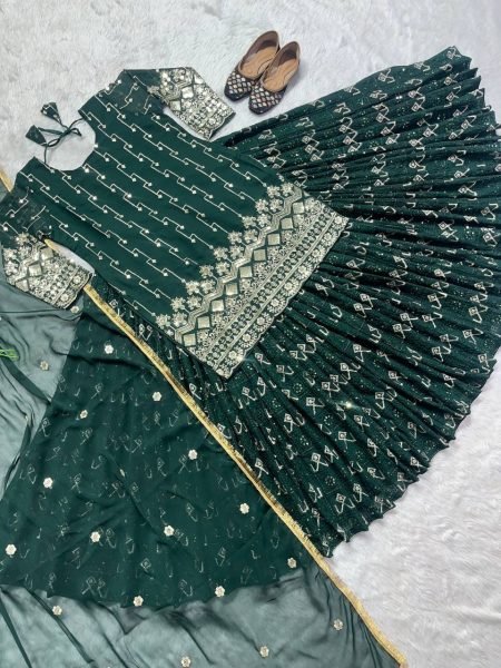 Green Color Faux Georgette Top With Lehenga  Designer Lehenga Choli