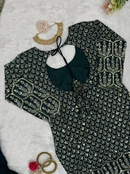 Green Color Fox Georgette Sequence Work Sharara Set  Ready To Wear Collection