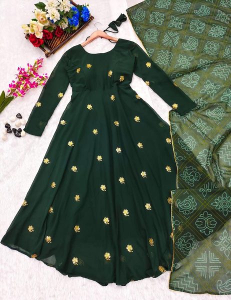 Green Color Georgette Kurti With  Dupatta  Kurti With Dupatta Wholesale