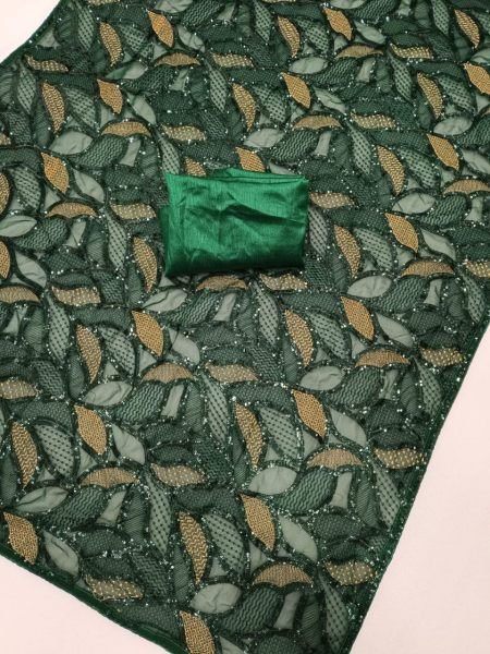 Green Color Georgette Saree With Embroidery   Sequence Work  Georgette Sarees Wholesale