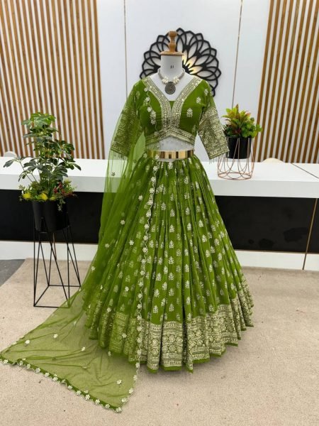  Green color Georgette Embroidery Sequence Work    lehenga wholesale Designer Lehenga Choli