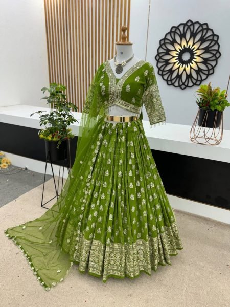  Green color Georgette Embroidery Sequence Work    lehenga wholesale Designer Lehenga Choli