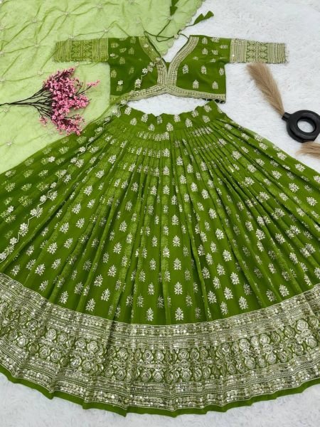  Green color Georgette Embroidery Sequence Work    lehenga wholesale Designer Lehenga Choli