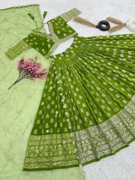  Green color Georgette Embroidery Sequence Work    lehenga wholesale Designer Lehenga Choli