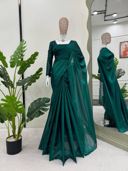 Green Color Jimmy Saree With Sequence Work   JIMMY CHOO SAREE