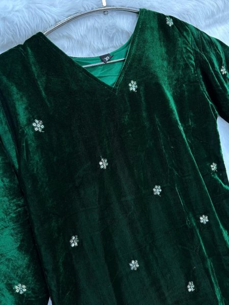 Green Color Viscose Velvet Sequence Work Suits  Ready To Wear Collection