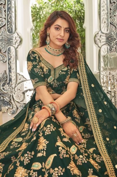  Green Embroidered Art Silk Lehenga Choli Bridal Lehenga Choli