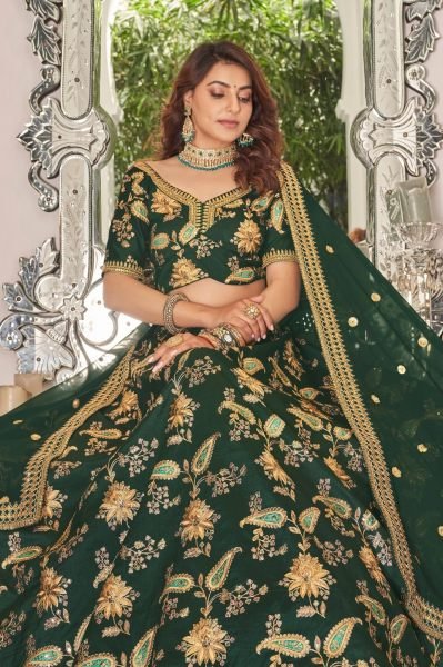  Green Embroidered Art Silk Lehenga Choli Bridal Lehenga Choli