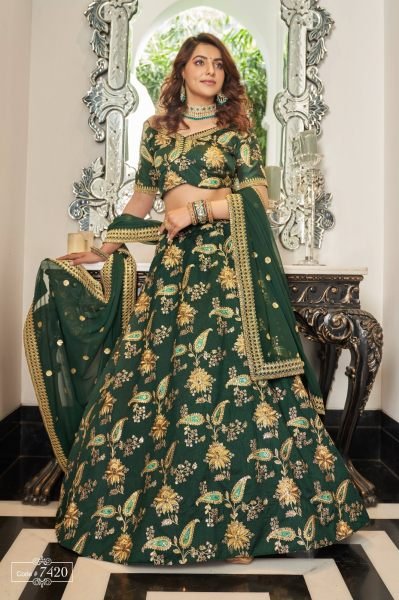  Green Embroidered Art Silk Lehenga Choli Bridal Lehenga Choli