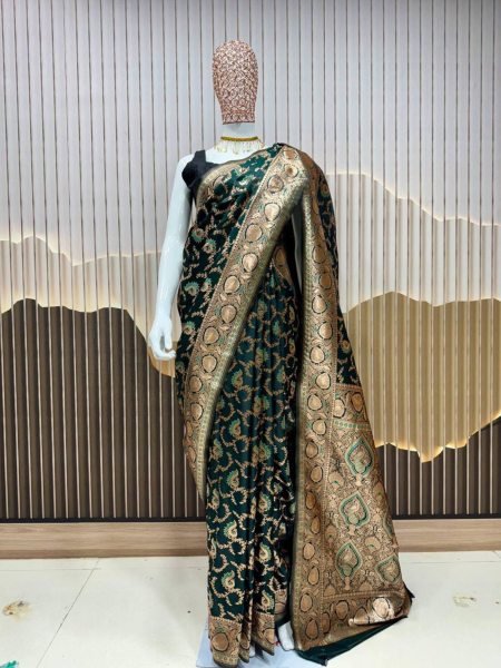 Green Lichi Silk Wedding Saree With Anmol zari Butti Rich Traditional Look Banarasi Saree Wholesale