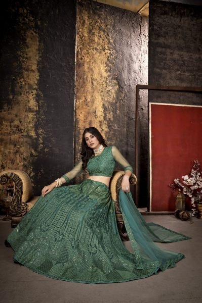 Green Sequins Embroidered Net Lehenga Choli Designer Lehenga Choli
